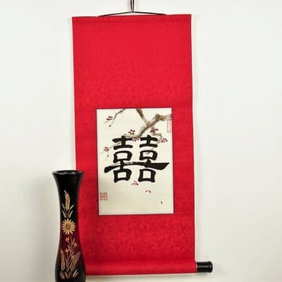 Double Blessing Chinese / Double Happiness Calligraphy Scroll